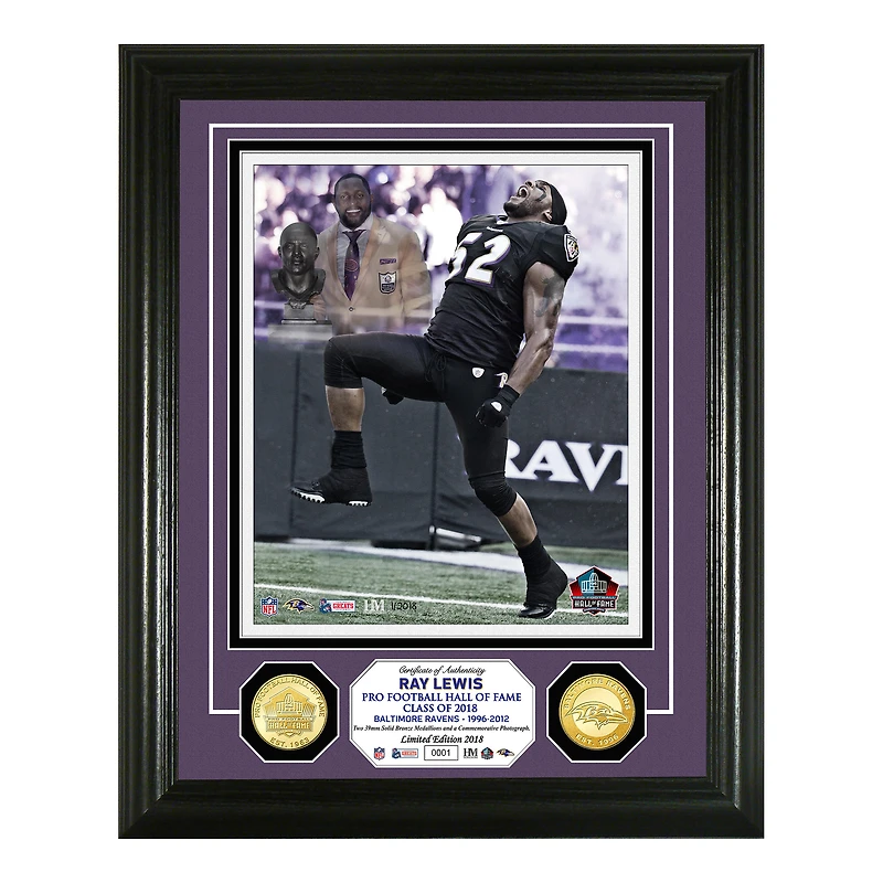 Highland Mint Ray Lewis Baltimore Ravens 2018 Pro Football Hall of Fame Induction Day 13" x 16" Bronze Coin Photo Mint