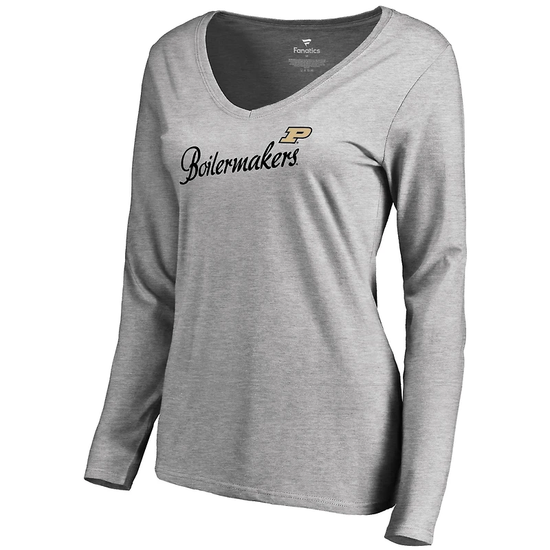Women's Heathered Gray Purdue Boilermakers Dora V-Neck Long Sleeve T-Shirt
