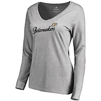 Women's Heathered Gray Purdue Boilermakers Dora V-Neck Long Sleeve T-Shirt