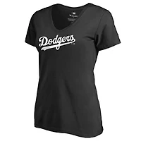 Women's Black Los Angeles Dodgers Team Wordmark V-Neck T-Shirt