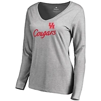 Women's Heathered Gray Houston Cougars Dora V-Neck Long Sleeve T-Shirt