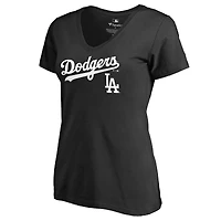 Women's Black Los Angeles Dodgers Team Lockup V-Neck T-Shirt