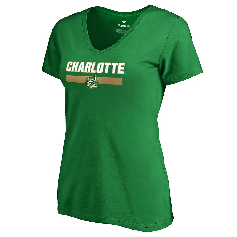 Women's Green Charlotte 49ers Team Strong V-Neck T-Shirt