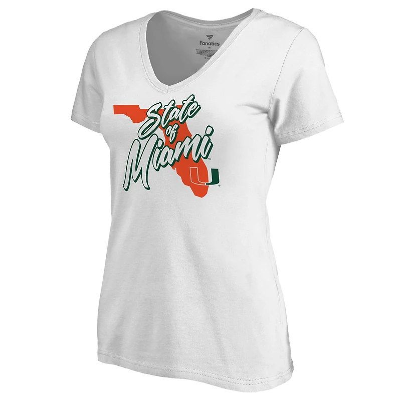 Women's White Miami Hurricanes State of Miami V-Neck T-Shirt