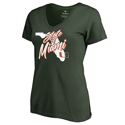 Women's Green Miami Hurricanes State of Miami V-Neck T-Shirt