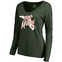 Women's Green Miami Hurricanes State of Miami Long Sleeve V-Neck T-Shirt