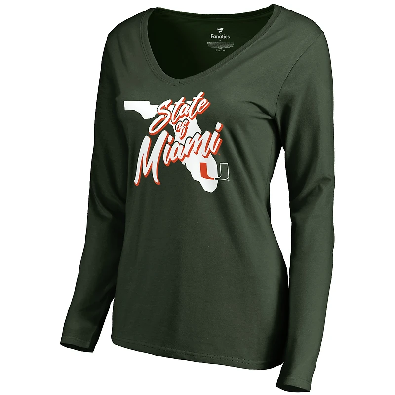 Women's Green Miami Hurricanes State of Miami Long Sleeve V-Neck T-Shirt