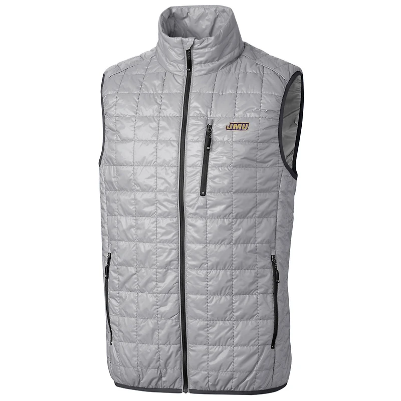 Men's Cutter & Buck Gray James Madison Dukes Big & Tall Full-Zip Collegiate Rainier Vest