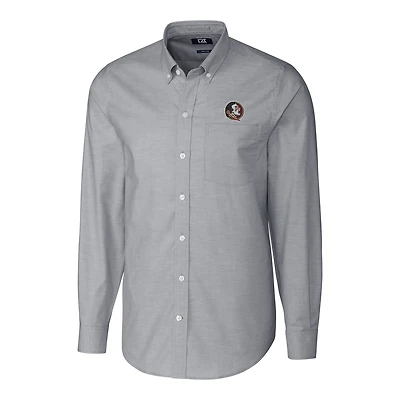 Men's Cutter & Buck Charcoal Florida State Seminoles Stretch Oxford Big & Tall Long Sleeve Button-Down Shirt