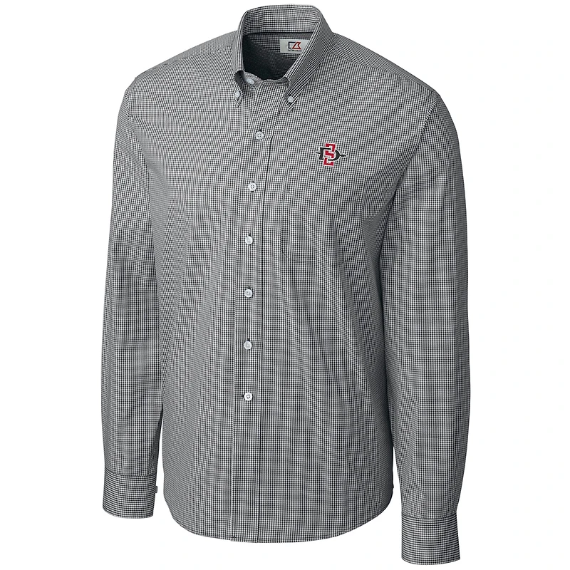 Men's Cutter & Buck Heather Charcoal San Diego State Aztecs Epic Easy Care Gingham Big & Tall Long Sleeve Button-Down Shirt