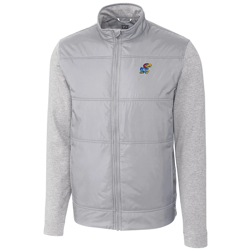 Men's Cutter & Buck Silver Kansas Jayhawks Stealth Full-Zip Jacket