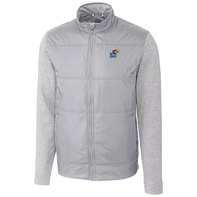 Men's Cutter & Buck Silver Kansas Jayhawks Stealth Full-Zip Jacket
