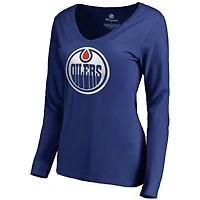 Women's Royal Edmonton Oilers Team Alternate Long Sleeve V-Neck T-Shirt