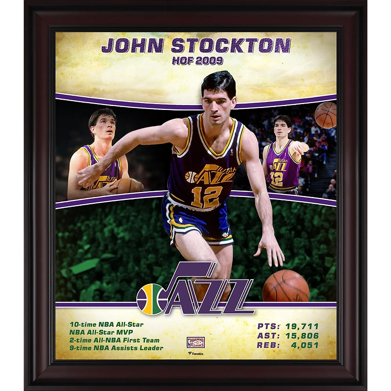 John Stockton Utah Jazz Framed 15" x 17" Hardwood Classics Player Collage
