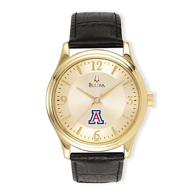 Men's Gold/Black Arizona Wildcats Stainless Steel Leather Band Watch