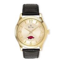 Men's Gold/Black Arkansas Razorbacks Stainless Steel Leather Band Watch
