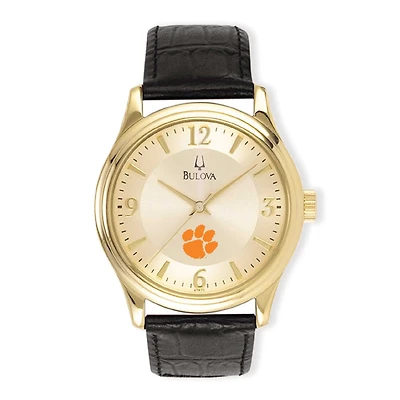 Men's Gold/Black Clemson Tigers Stainless Steel Leather Band Watch