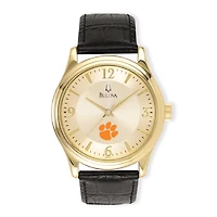 Men's Gold/Black Clemson Tigers Stainless Steel Leather Band Watch