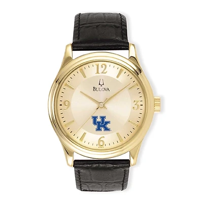Men's Gold/Black Kentucky Wildcats Stainless Steel Leather Band Watch