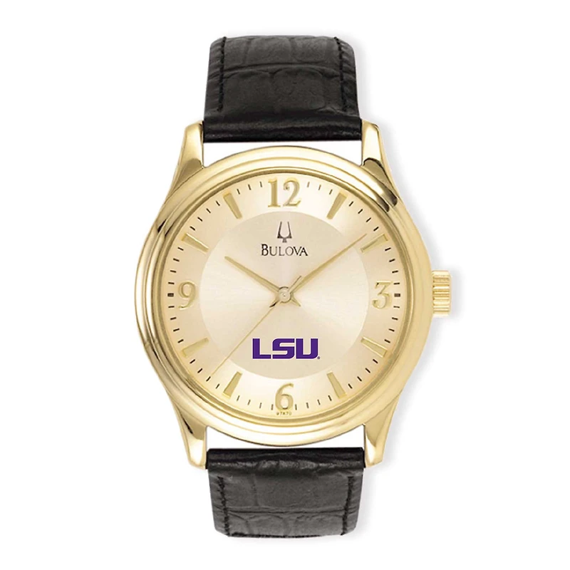Men's Gold/Black LSU Tigers Stainless Steel Leather Band Watch