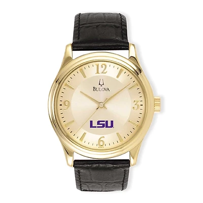 Men's Gold/Black LSU Tigers Stainless Steel Leather Band Watch