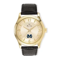 Men's Gold/Black Michigan Wolverines Stainless Steel Leather Band Watch