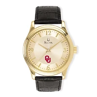 Men's Gold/Black Oklahoma Sooners Stainless Steel Leather Band Watch