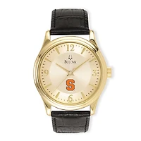 Men's Gold/Black Syracuse Orange Stainless Steel Leather Band Watch