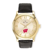 Men's Gold/Black Wisconsin Badgers Stainless Steel Leather Band Watch