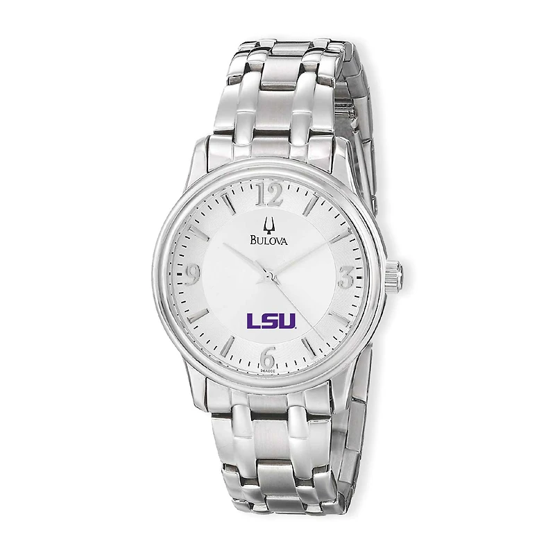 Men's Bulova Silver LSU Tigers Stainless Steel Quartz Watch