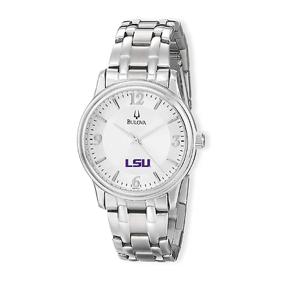 Men's Bulova Silver LSU Tigers Stainless Steel Quartz Watch