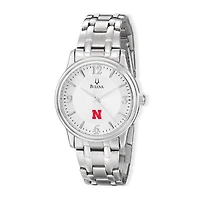 Men's Bulova Silver Nebraska Huskers Stainless Steel Quartz Watch