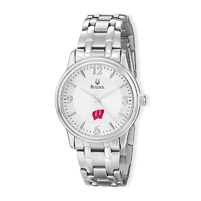 Men's Bulova Silver Wisconsin Badgers Stainless Steel Quartz Watch