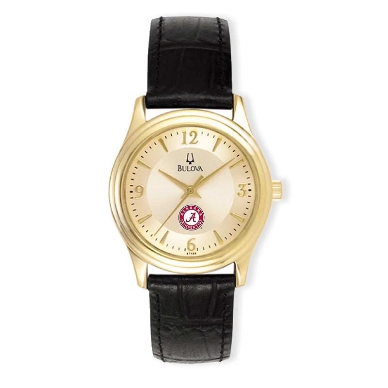 Women's Bulova Gold/Black Alabama Crimson Tide Stainless Steel Watch with Leather Band