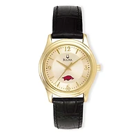 Women's Bulova Gold/Black Arkansas Razorbacks Stainless Steel Watch with Leather Band