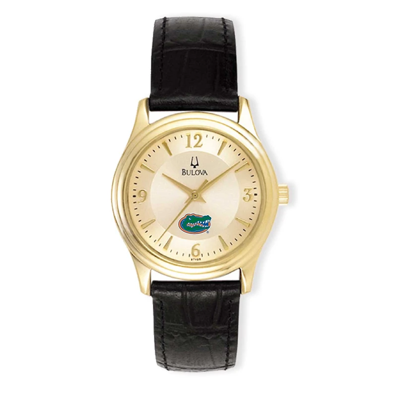 Women's Bulova Gold/Black Florida Gators Stainless Steel Watch with Leather Band