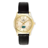 Women's Bulova Gold/Black Florida Gators Stainless Steel Watch with Leather Band