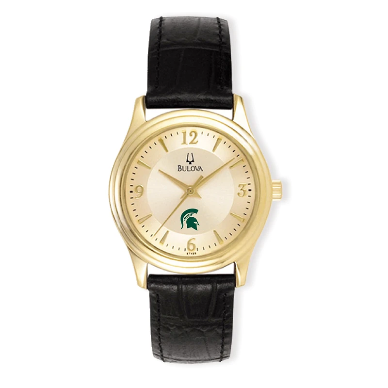 Women's Bulova Gold/Black Michigan State Spartans Stainless Steel Watch with Leather Band