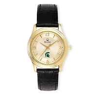 Women's Bulova Gold/Black Michigan State Spartans Stainless Steel Watch with Leather Band