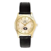 Women's Bulova Gold/Black Georgia Bulldogs Stainless Steel Watch with Leather Band