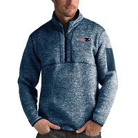 Men's Antigua Heather Navy New England Patriots Fortune Quarter-Zip Pullover Jacket