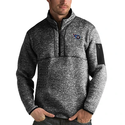 Men's Antigua Heather Black Tennessee Titans Fortune Quarter-Zip Pullover Jacket