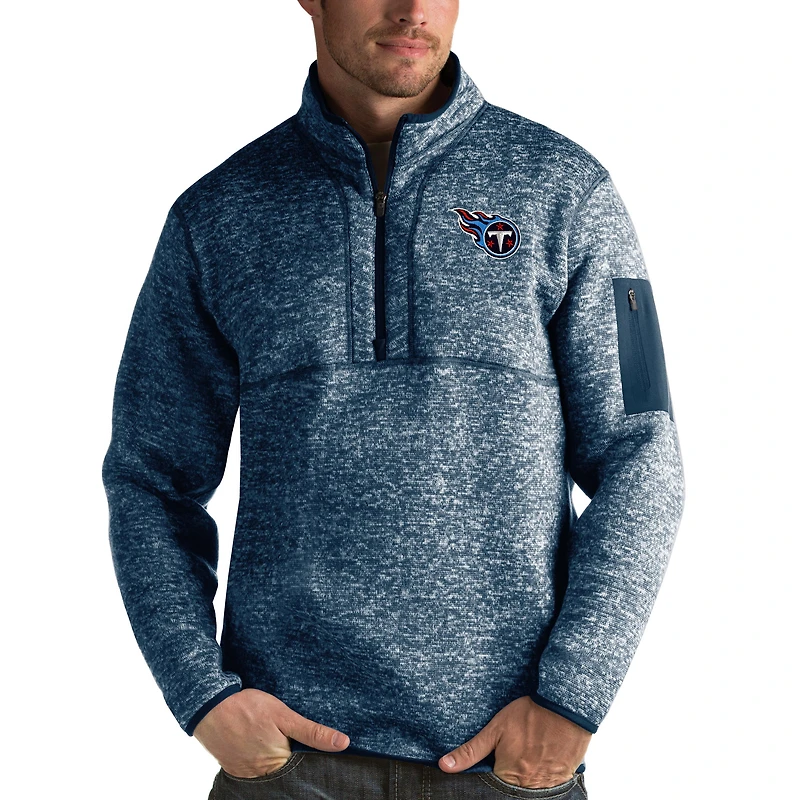 Men's Antigua Heather Navy Tennessee Titans Fortune Quarter-Zip Pullover Jacket