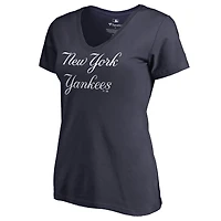 Women's Navy New York Yankees Script Wordmark V-Neck T-Shirt