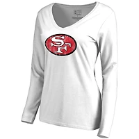 Women's White San Francisco 49ers Throwback Logo Long Sleeve V-Neck T-Shirt