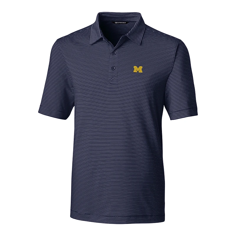 Men's Cutter & Buck Navy Michigan Wolverines Forge Pencil Stripe Polo