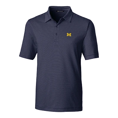 Men's Cutter & Buck Navy Michigan Wolverines Forge Pencil Stripe Polo