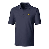 Men's Cutter & Buck Navy Michigan Wolverines Forge Pencil Stripe Polo