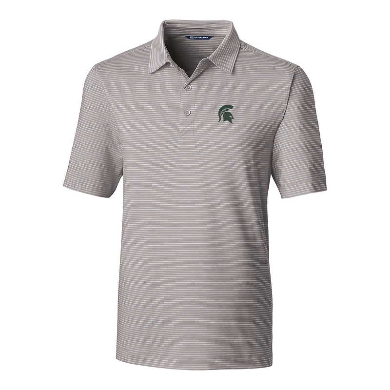Men's Cutter & Buck Gray Michigan State Spartans Forge Pencil Stripe Polo