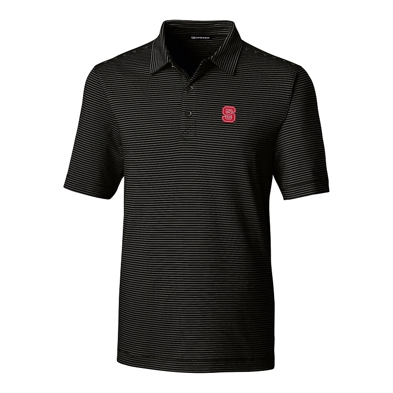 Men's Cutter & Buck Black NC State Wolfpack Forge Pencil Stripe Polo